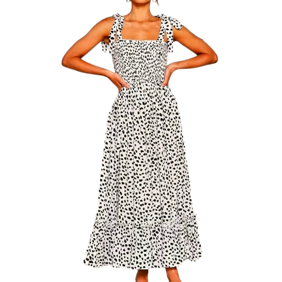 R.Vivimos NWT black/white polka dot maxi dress Size 4/6 - Picture 3 of 9